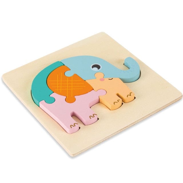 Layered wooden elephant and calf puzzle on a plywood board