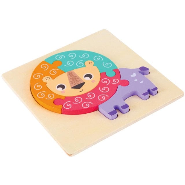 Layered wooden lion puzzle on a plywood board