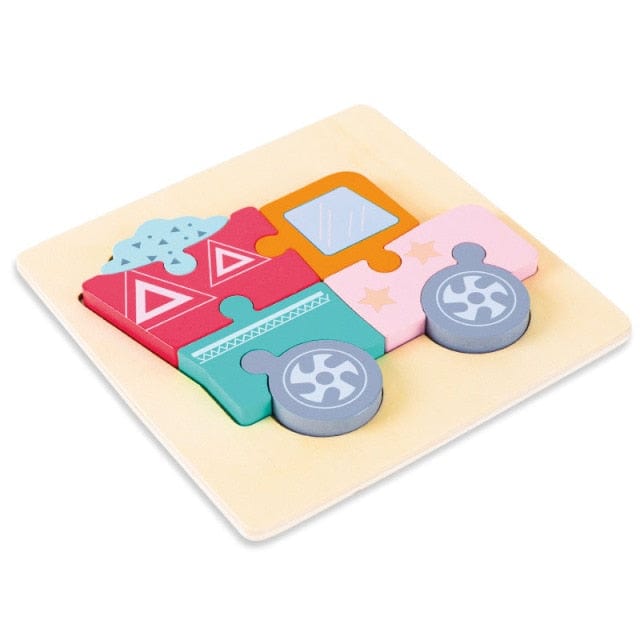 Layered wooden tractor puzzle on a plywood board