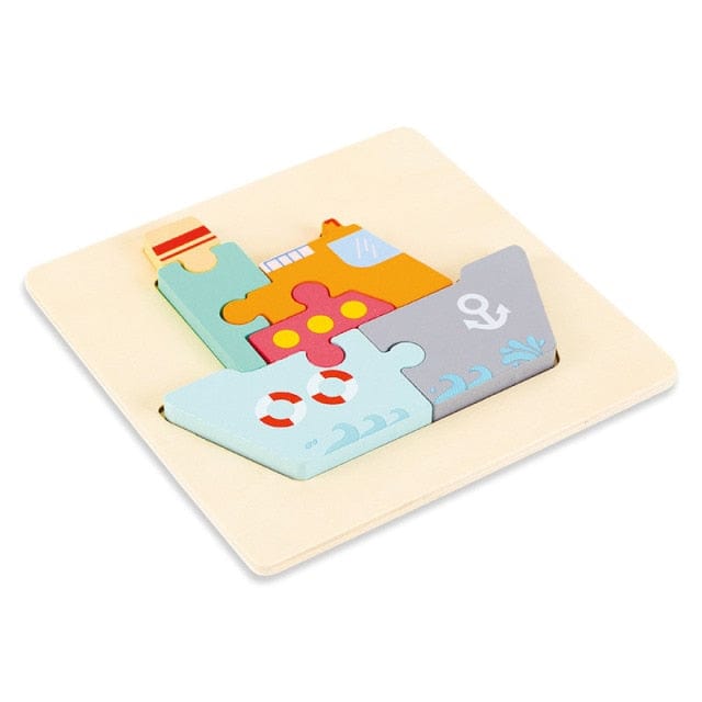 Layered wooden sailing boat puzzle on a plywood board