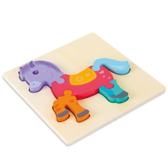 Layered wooden horse puzzle on a plywood board