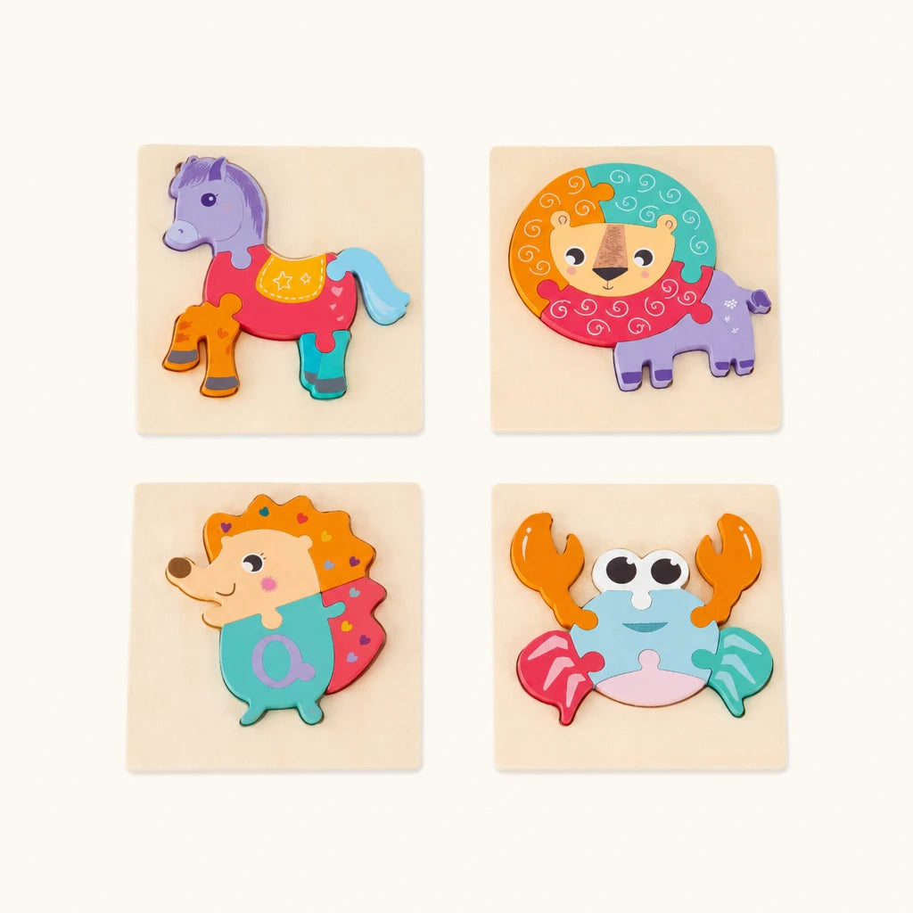 Toddler Animal Puzzle 3D Wooden Montessori Set shown complete on a plain background