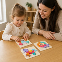 Child playing with the Toddler Animal Puzzle 3D Wooden Montessori Set