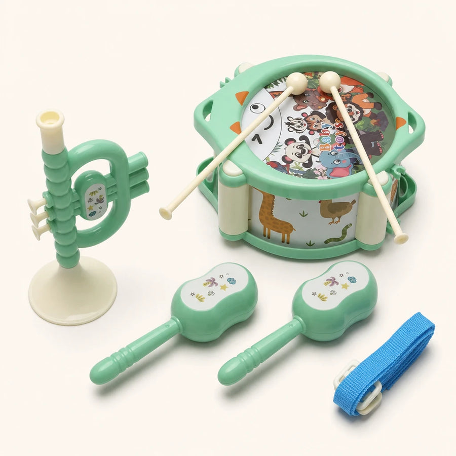 Toddler Drum Set Musical Percussion Kit shown complete on a plain background