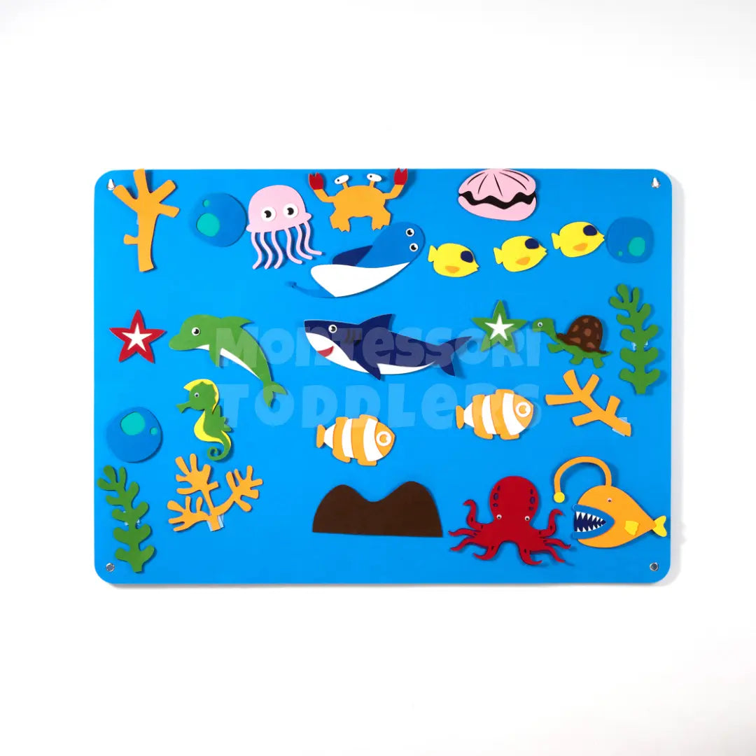 Ocean-themed felt board with whale, octopus and fish pieces
