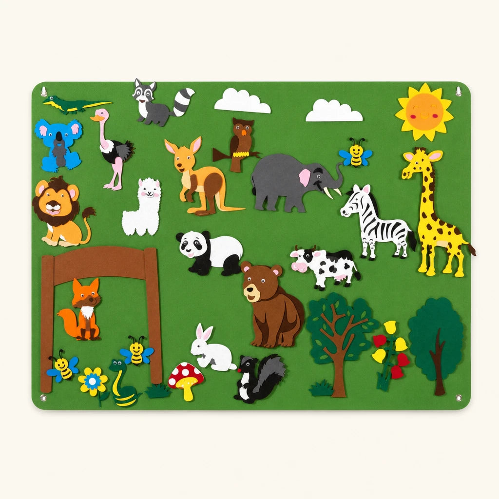 Toddler Felt Board Zoo Space Adventure Set shown complete on a plain background