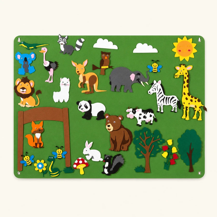 Toddler Felt Board Zoo Space Adventure Set shown complete on a plain background
