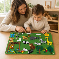 Child playing with the Toddler Felt Board Zoo Space Adventure Set