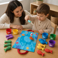 Child playing with the Toddler Fishing Toy Magnetic Counting Set