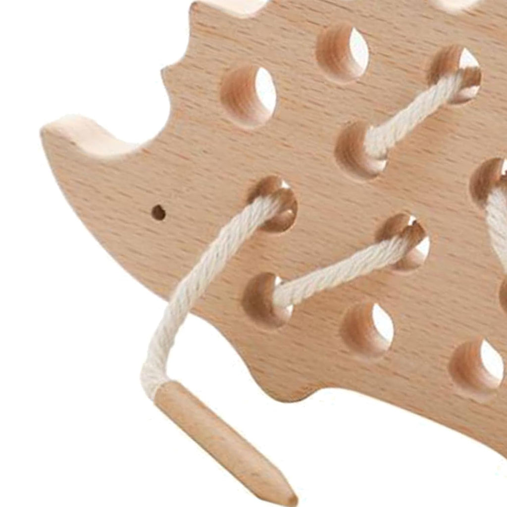 Close-up of the cord threaded through the hedgehog lacing board