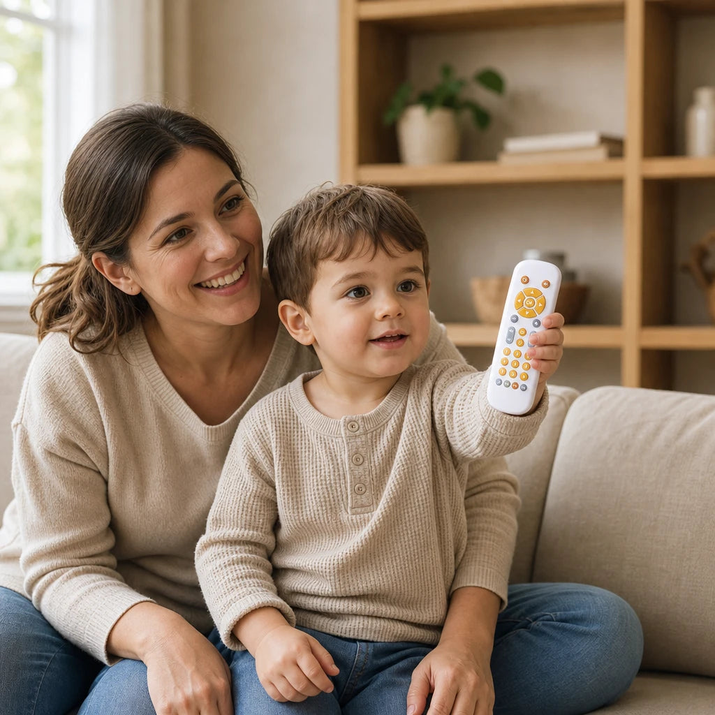 Child playing with the Toddler Learning Remote Control with Lights & Sounds