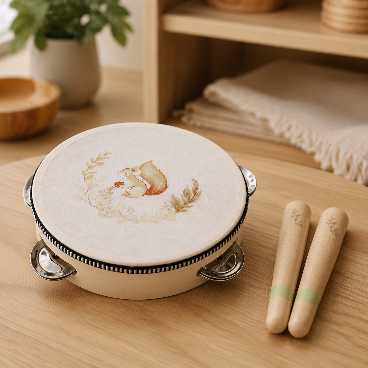 Toddler Tambourine Set with Wooden Rhythm Sticks - objet surface réelle