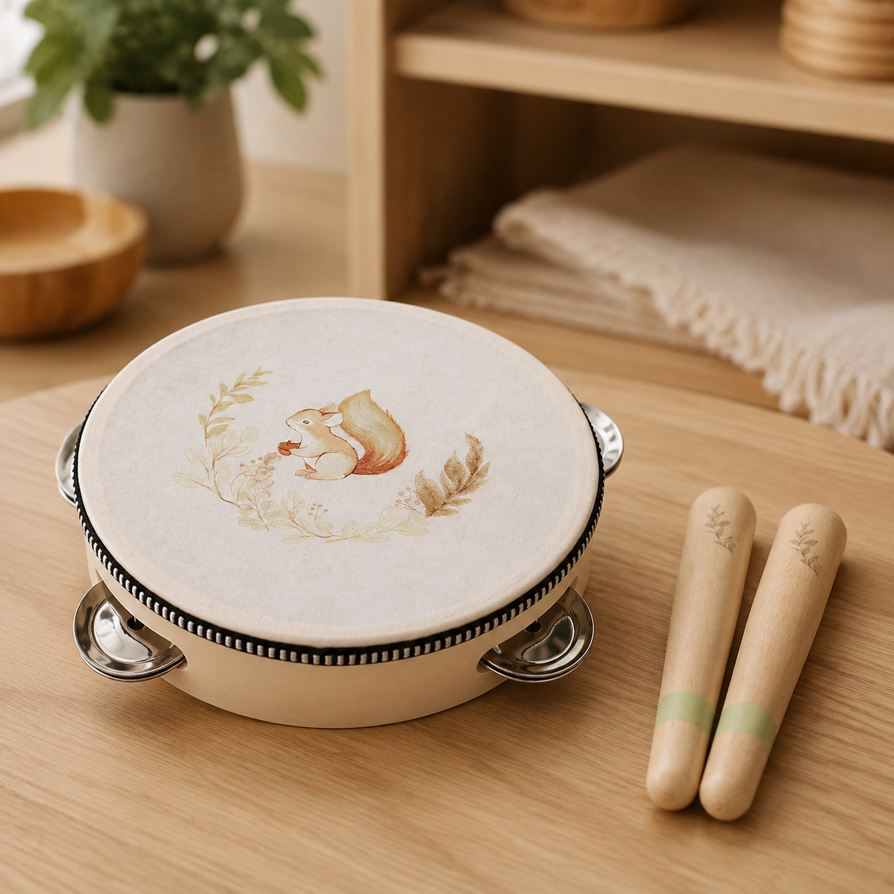 Toddler Tambourine Set with Wooden Rhythm Sticks - objet surface réelle