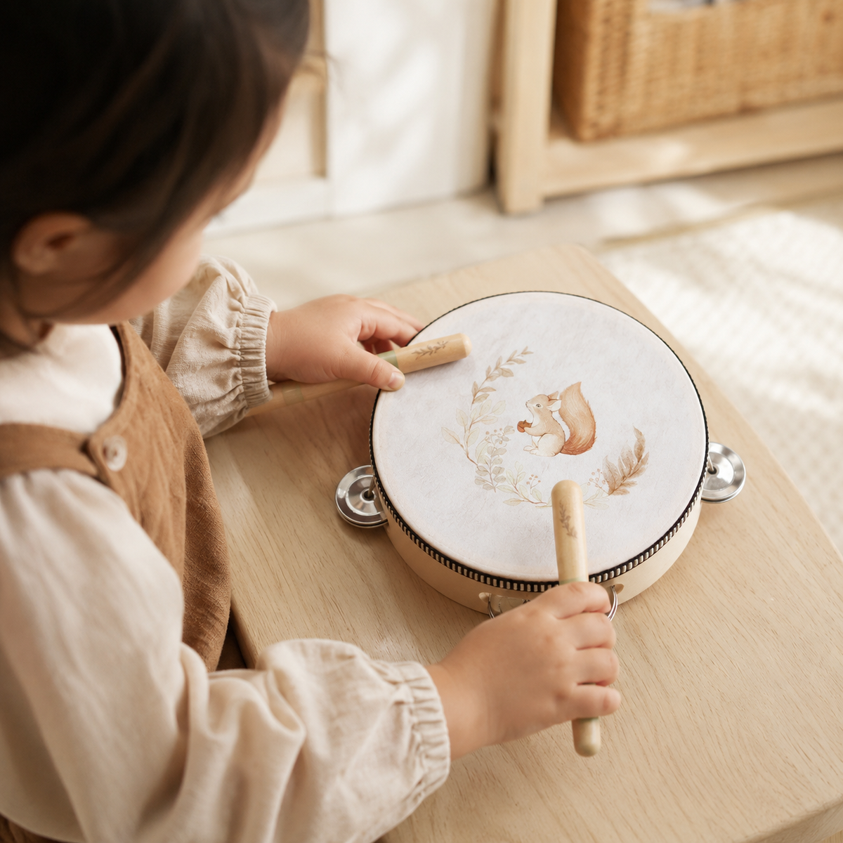 Toddler Tambourine Set with Wooden Rhythm Sticks - utilisation close up