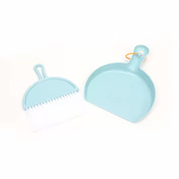 Blue plastic dustpan and brush from the cleaning set