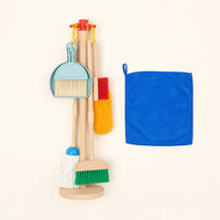 Toy Cleaning Set - Wooden Housekeeping Play Kit shown complete on a plain background