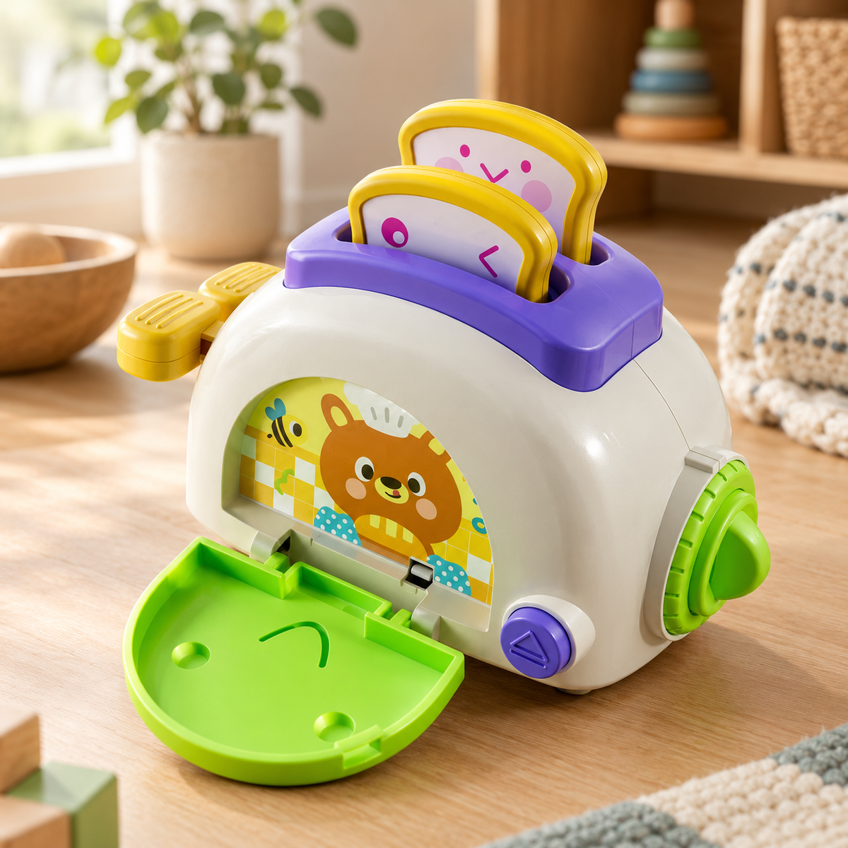 Toy Toaster Pretend Play Kitchen Set with Pop-Up Bread - objet surface réelle
