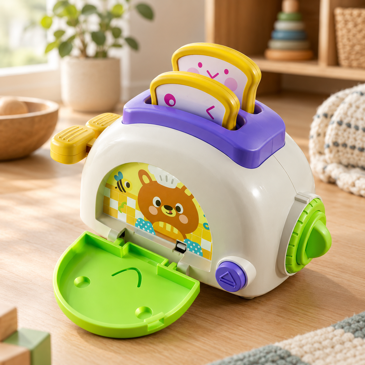 Toy Toaster Pretend Play Kitchen Set with Pop-Up Bread - objet surface réelle