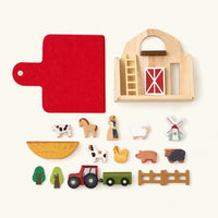 Travel Farm Toy Wooden Portable Playset shown complete on a plain background