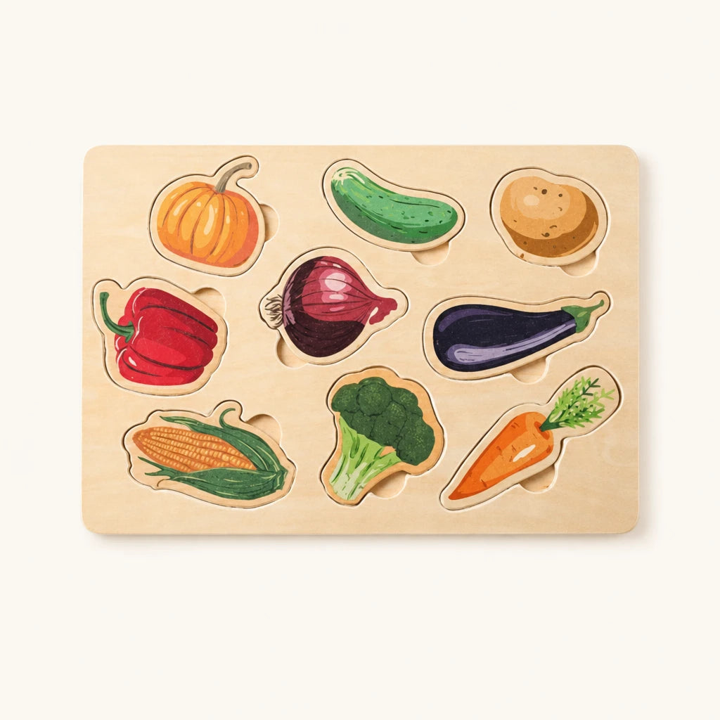 Vegetable Puzzle – 9-Piece Wooden Learning Board shown complete on a plain background
