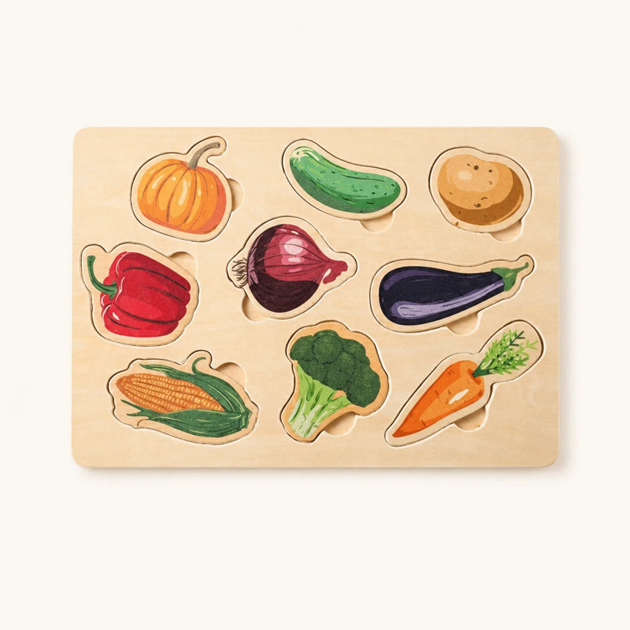 Vegetable Puzzle – 9-Piece Wooden Learning Board shown complete on a plain background