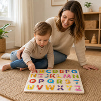 Child playing with the Wooden Alphabet Puzzle Board Uppercase Letters