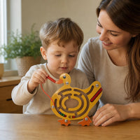 Child playing with the Wooden Animal Maze Duck