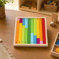 Wooden Counting Sticks Montessori Numbers 1-10 set out on a real table at home