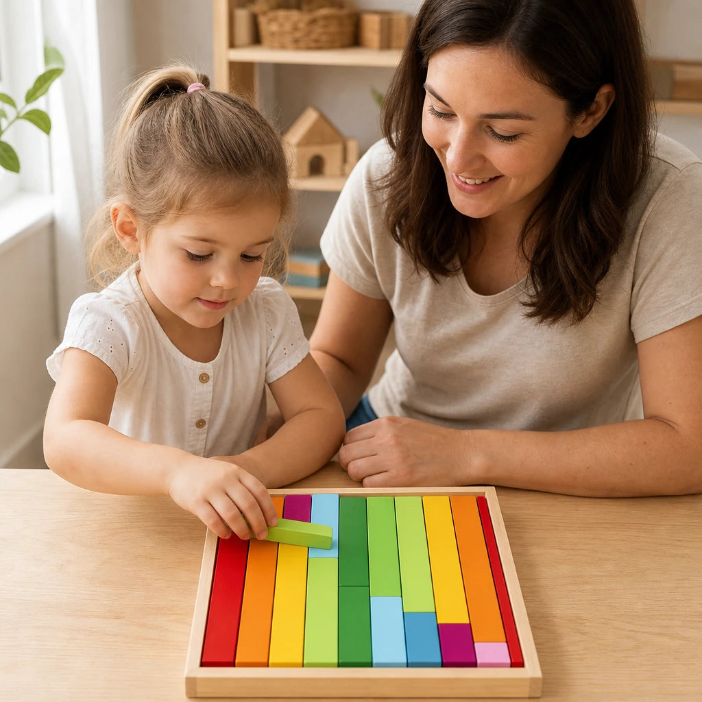 Child playing with the Wooden Counting Sticks Montessori Numbers 1-10
