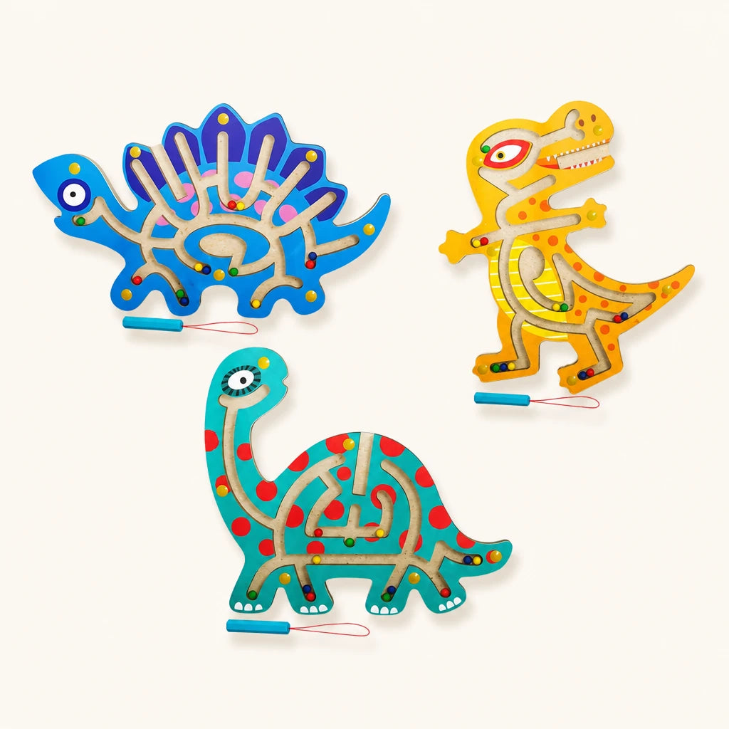 Wooden Dinosaur Maze Montessori Learning Toy shown complete on a plain background
