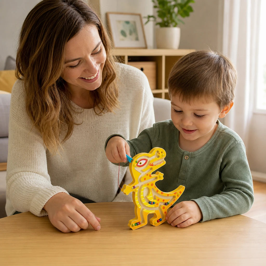 Child playing with the Wooden Dinosaur Maze Montessori Learning Toy