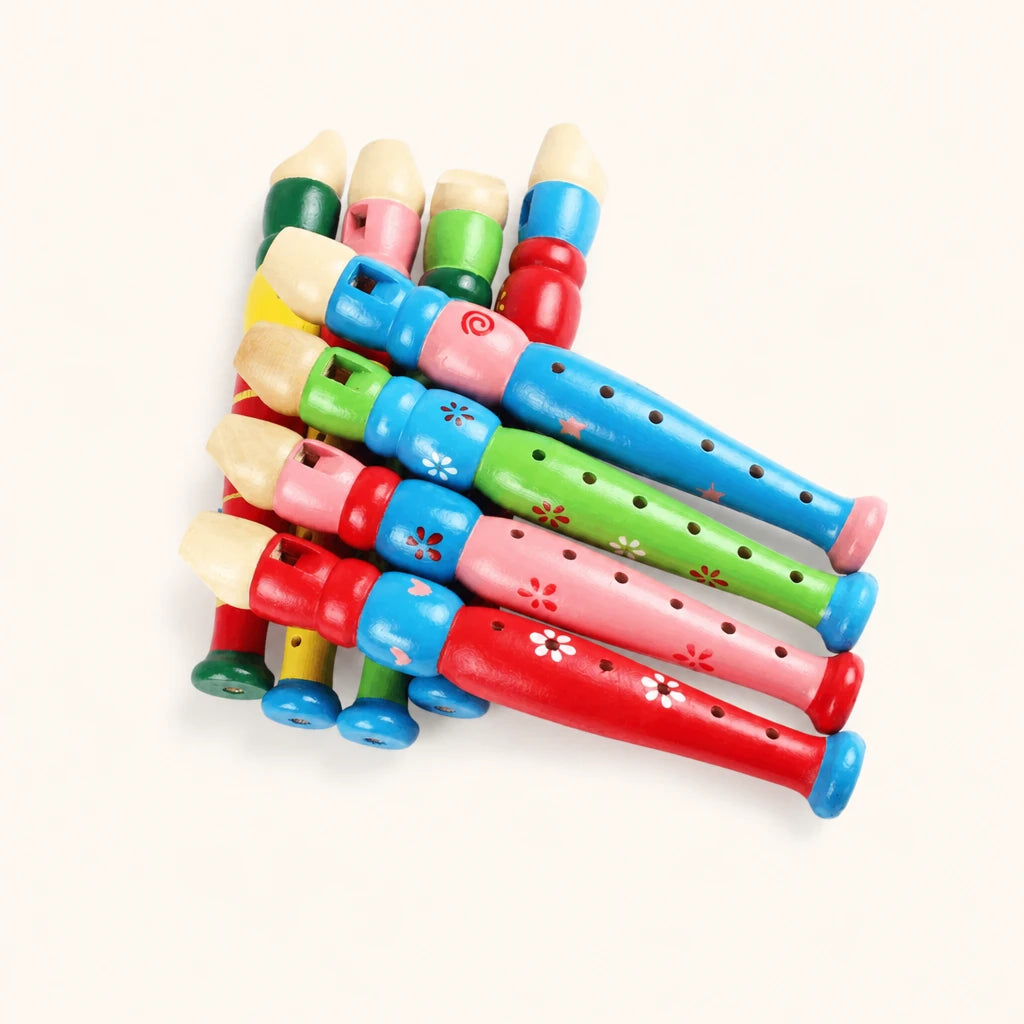 Wooden Flute Toy - Colorful Musical Instrument for Kids shown complete on a plain background