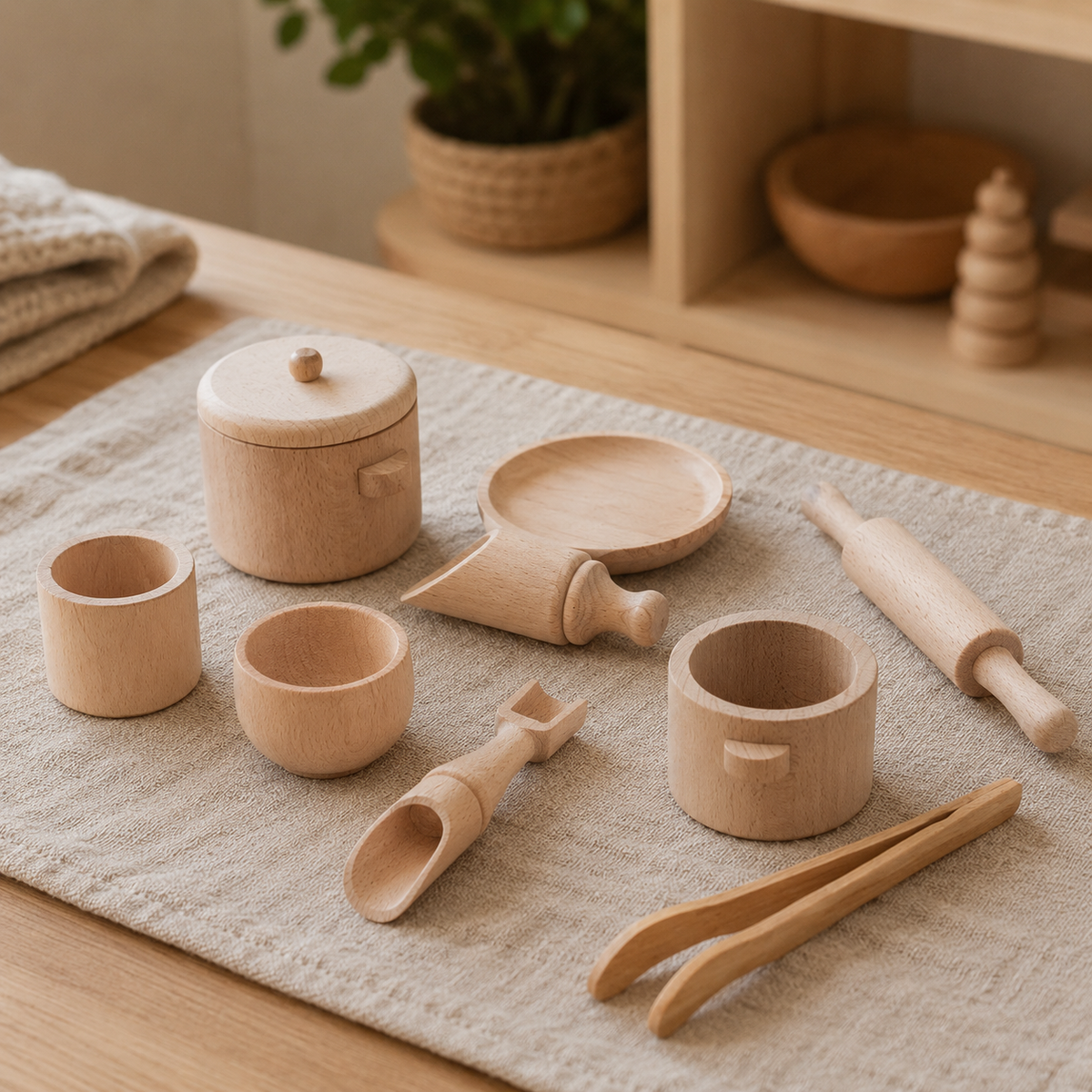 Wooden Kitchen Toy Set with Sensory Play Tray - objet surface réelle