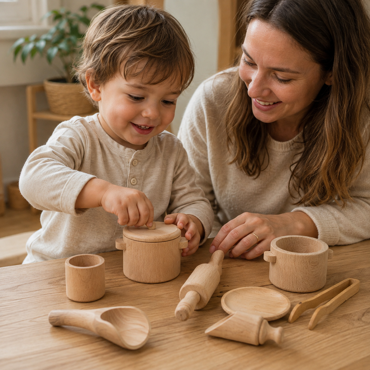 Wooden Kitchen Toy Set with Sensory Play Tray - utilisation