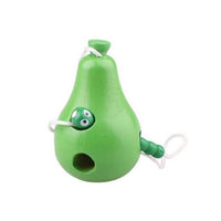 Green wooden pear lacing toy with cord and worm-shaped needle
