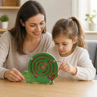 Child playing with the Wooden Maze Toy Turtle