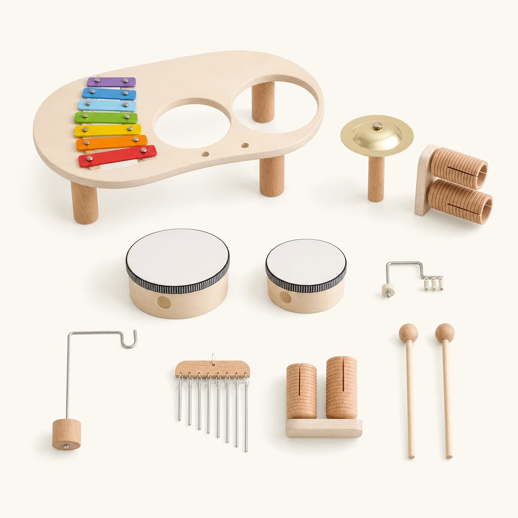 Wooden Music Station – 6 Instruments Set shown complete on a plain background