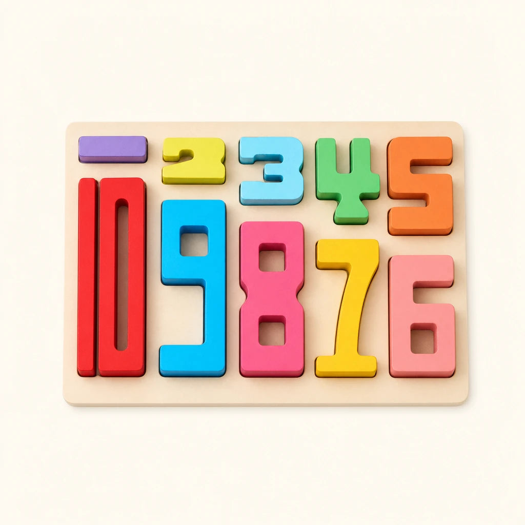 Wooden Number Puzzle 0-9 for Toddlers shown complete on a plain background