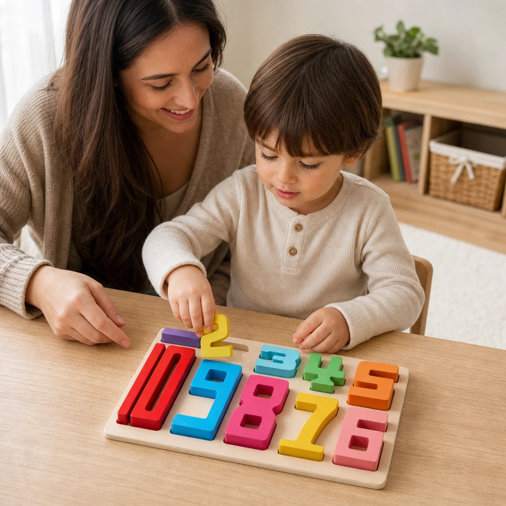 Child playing with the Wooden Number Puzzle 0-9 for Toddlers