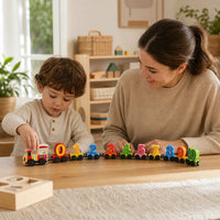 Child playing with the Wooden Number Train - Magnetic Montessori Learning Toy