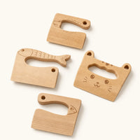 Wooden Play Knife Set Animal Shapes shown complete on a plain background