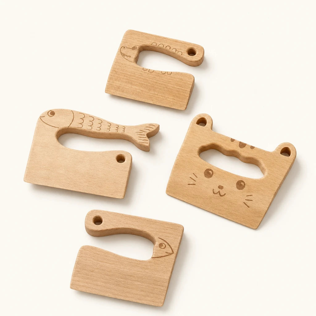 Wooden Play Knife Set Animal Shapes shown complete on a plain background