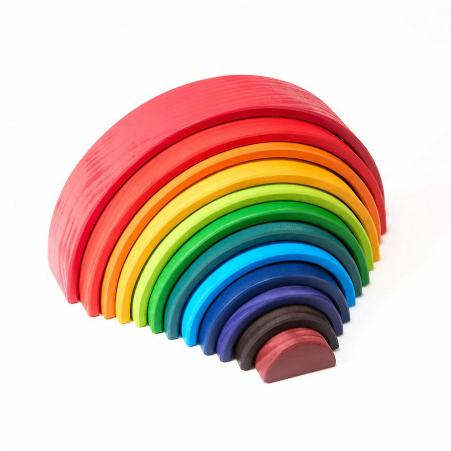 Twelve-arch wooden rainbow stacker assembled