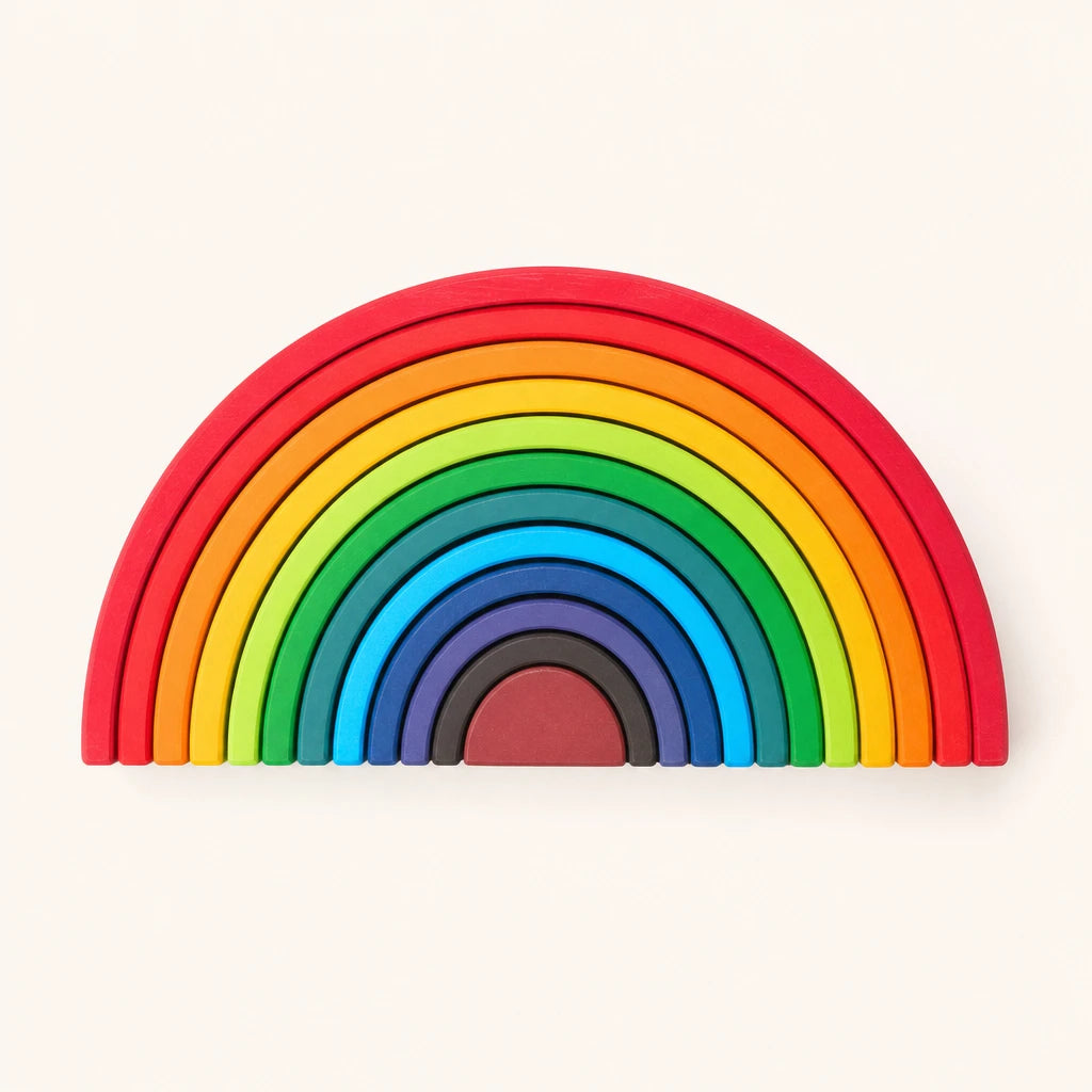 Wooden Rainbow Stacker - 12 Arches Large shown complete on a plain background