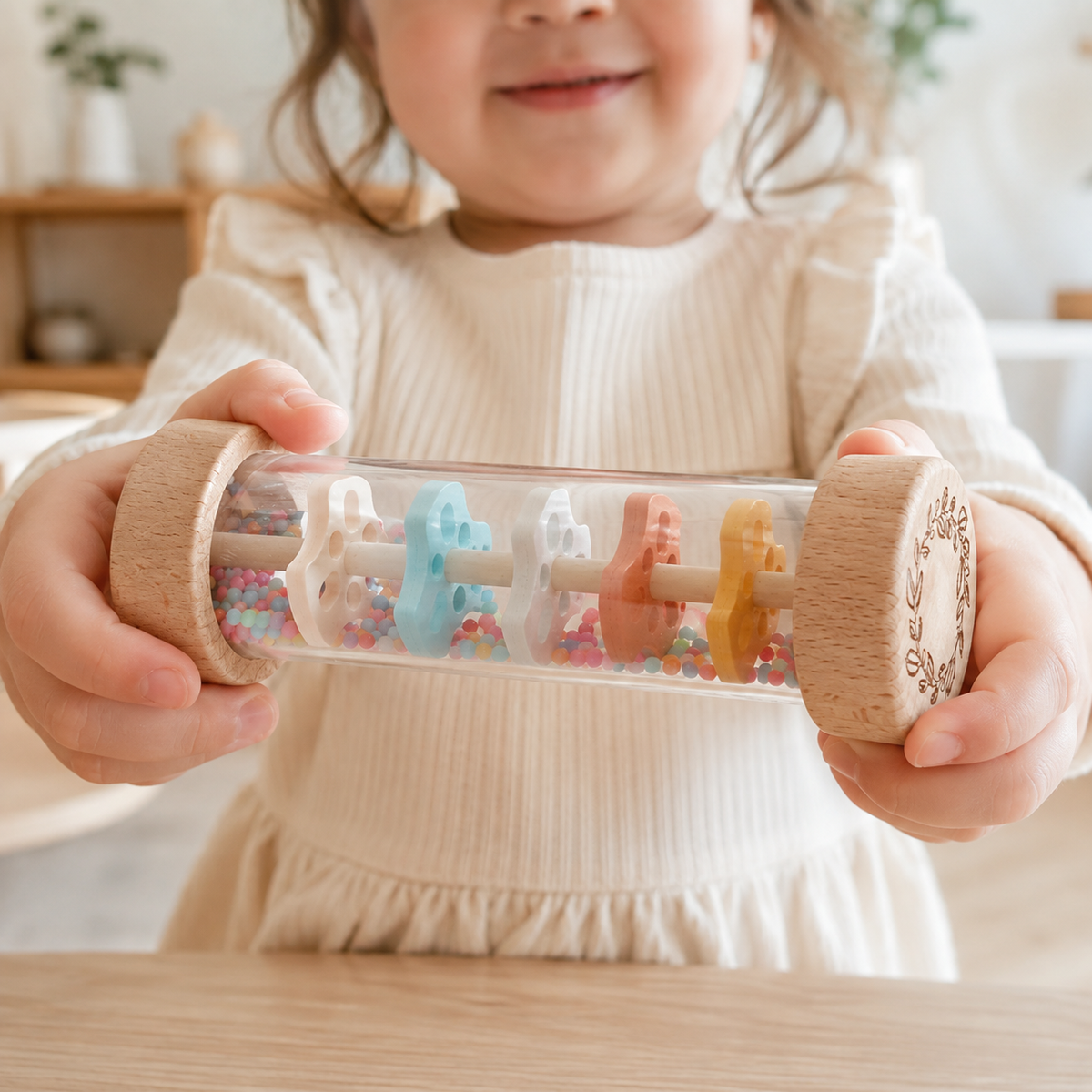 Wooden Rainstick Toy with Colorful Beads — view 2