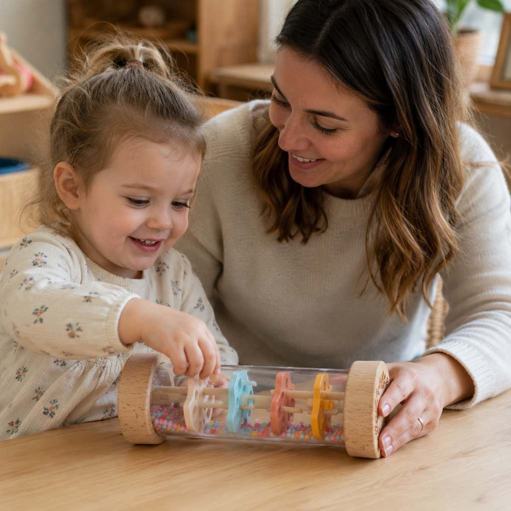 Wooden Rainstick Toy with Colorful Beads — view 4
