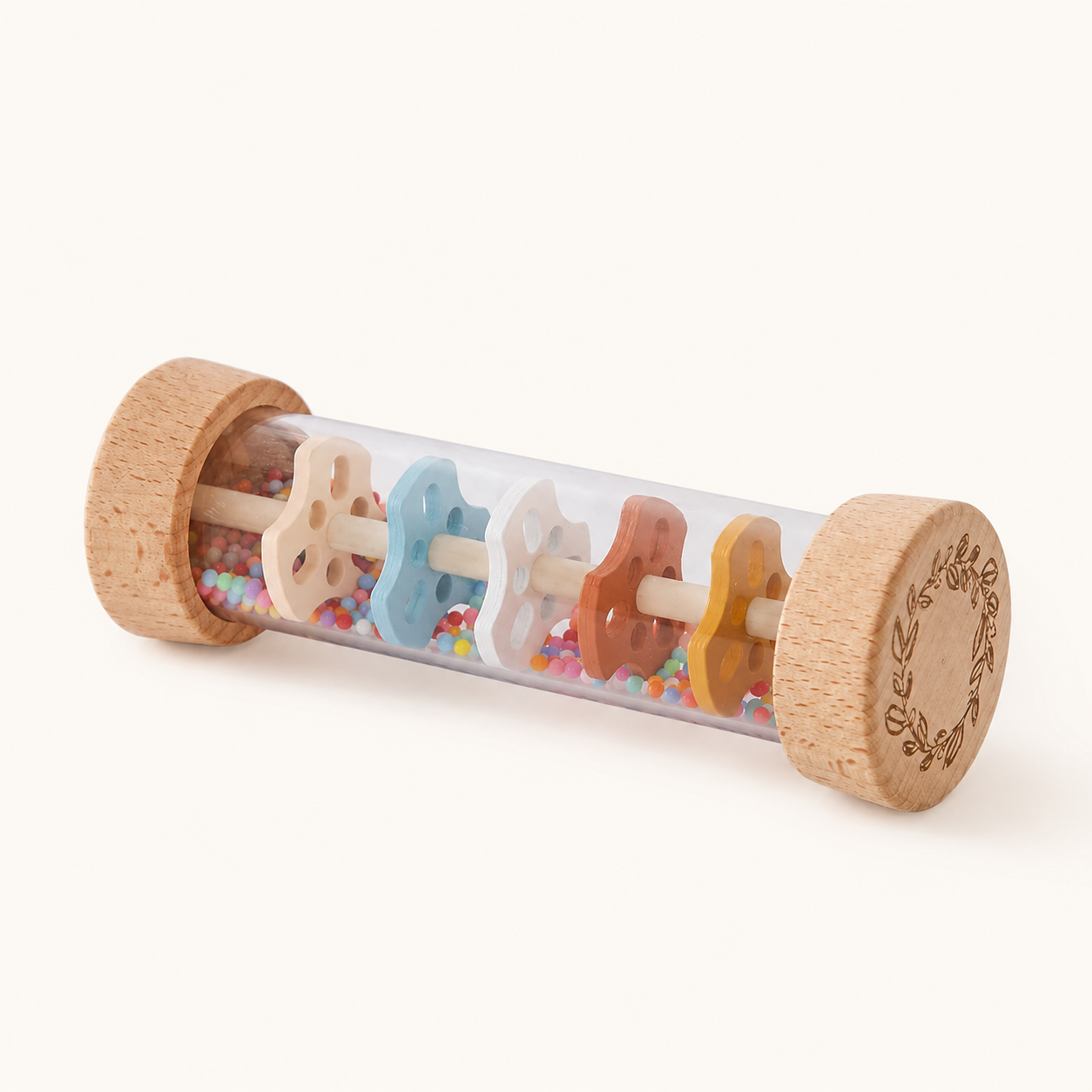 Wooden Rainstick Toy with Colorful Beads — view 1