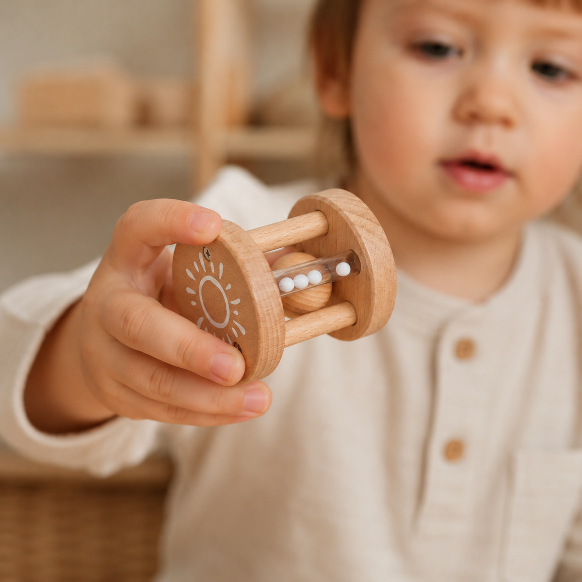 Wooden Rattle Roller Sun Music Toy — view 2