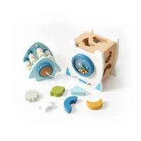 Wooden rocket activity centre with shape pieces and abacus