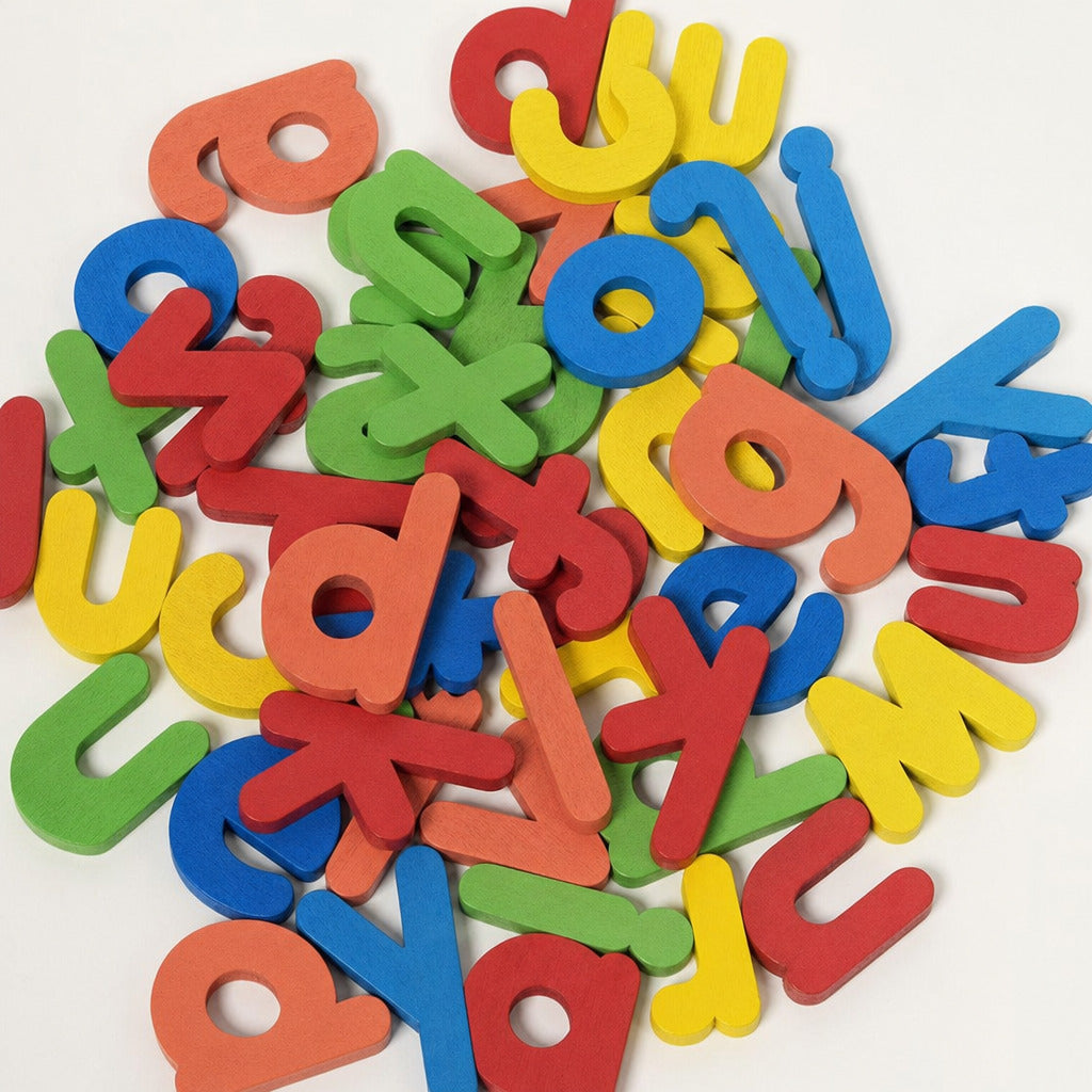 Colourful wooden letters from the Montessori spelling game